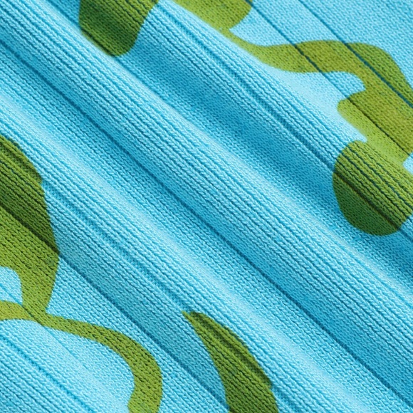 Blue and green floral print ribbed dress with buttons - Picture 3 of 9